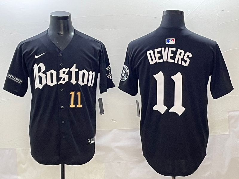 Men 2025 Boston Red Sox #11 Devers Black Five generations Joint Name Nike MLB Jersey style 5
